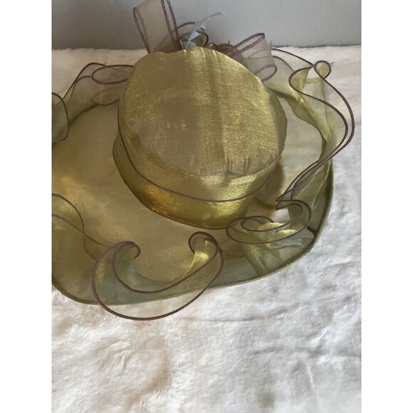 Beautiful Satin Kentucky Derby hat Church Gold Hat Fancy Formal Flower - Picture 5 of 9